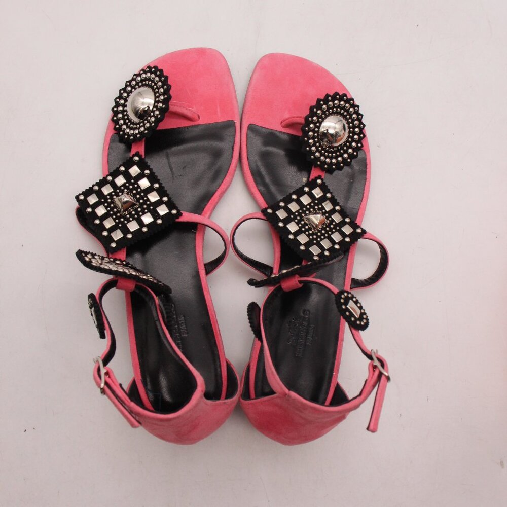 Hermes Paris Women's Eu Size 39.5 Flat Pink Suede Sandals Buckle Italy - Picture 9 of 10
